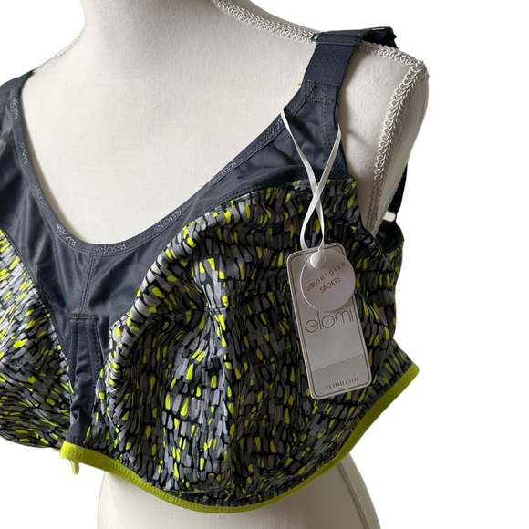 ELOMI Energise J-Hook Underwire Sports Bra 8042 Lime twist gray US size 34N NWT - Picture 11 of 14